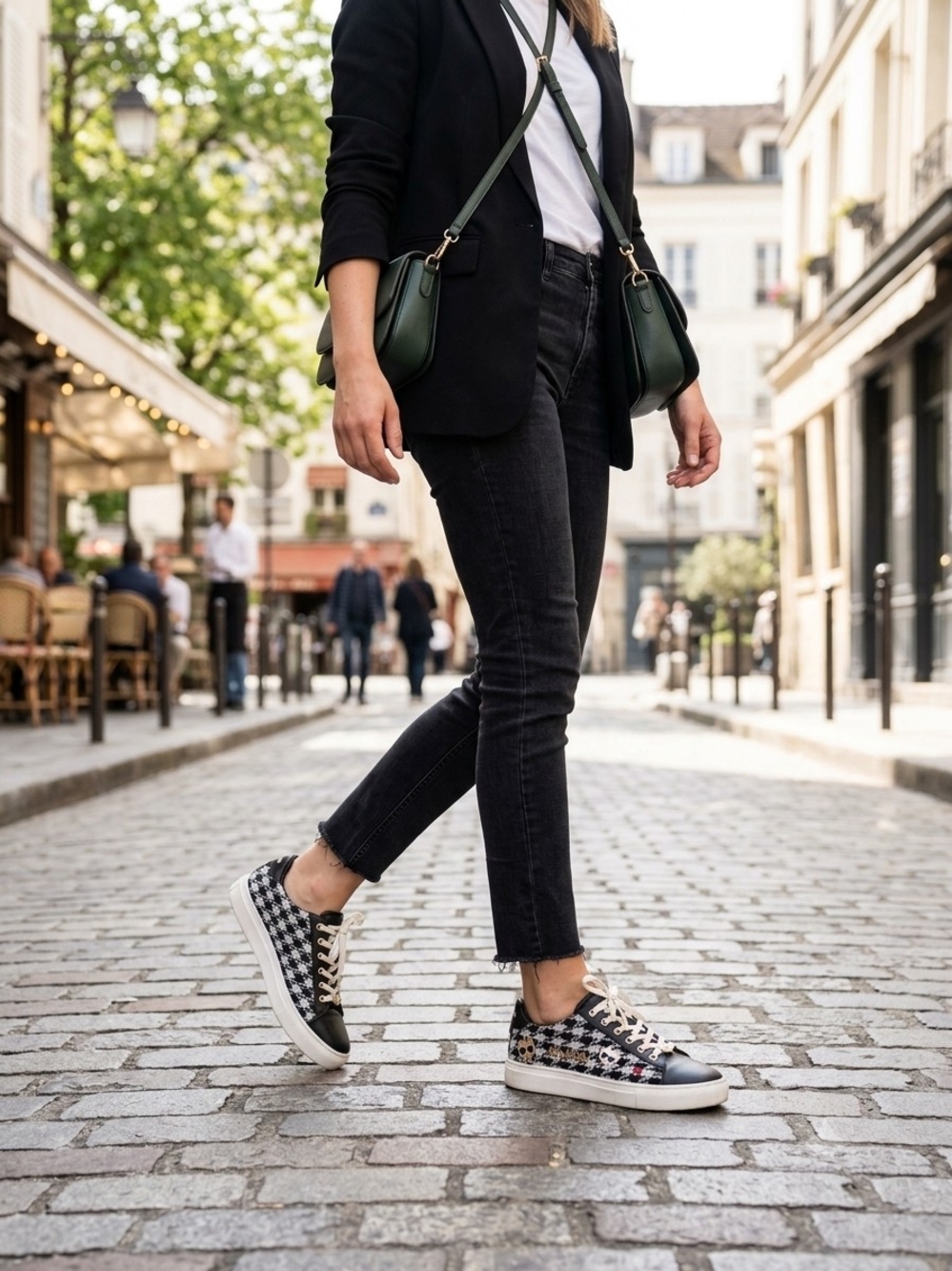 Karl Lagerfeld Casual Black & White Houndstooth Low-Top Sneakers